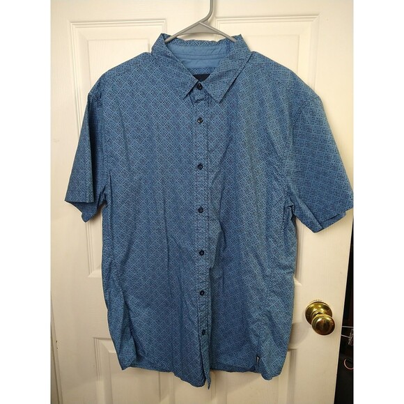 Prana Men's XL Blue Diamond S/S Collared Button Shirt Preppy Business Casual - Picture 1 of 8